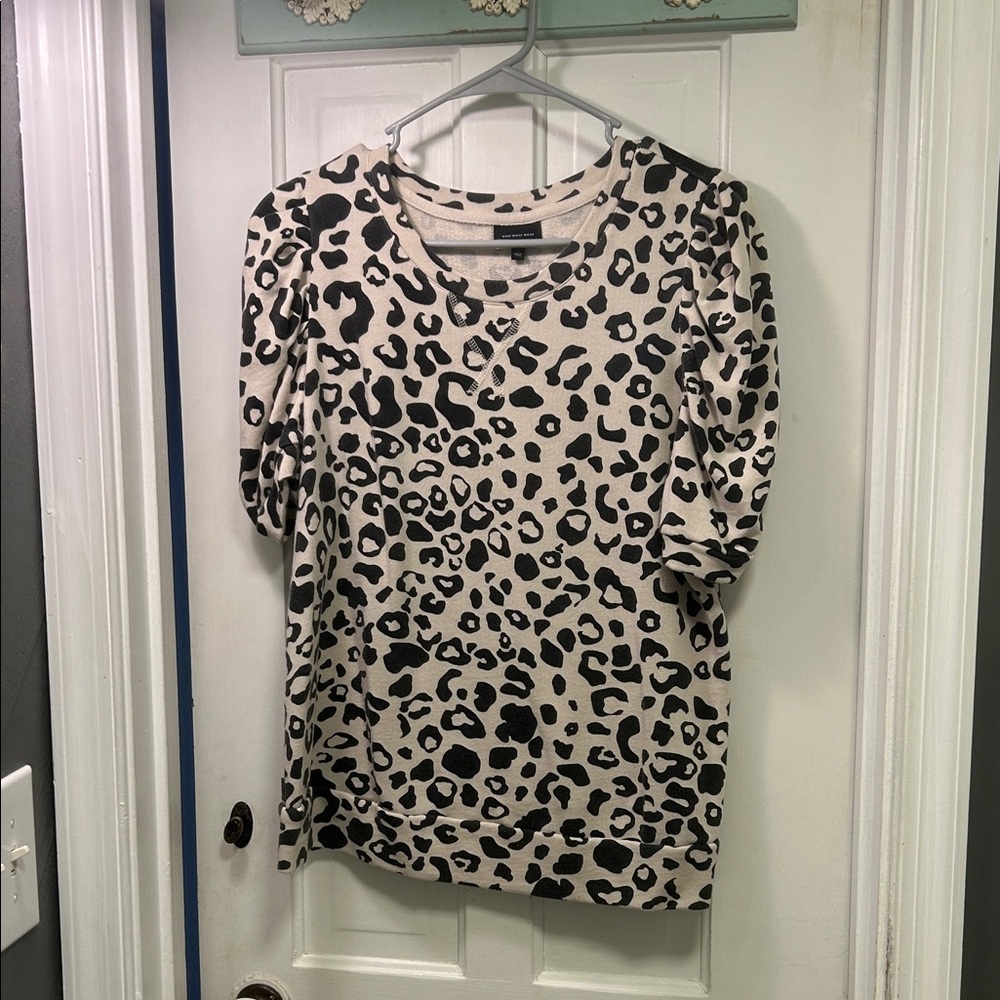 Who What Wear Animal Print Top in Black and Cream